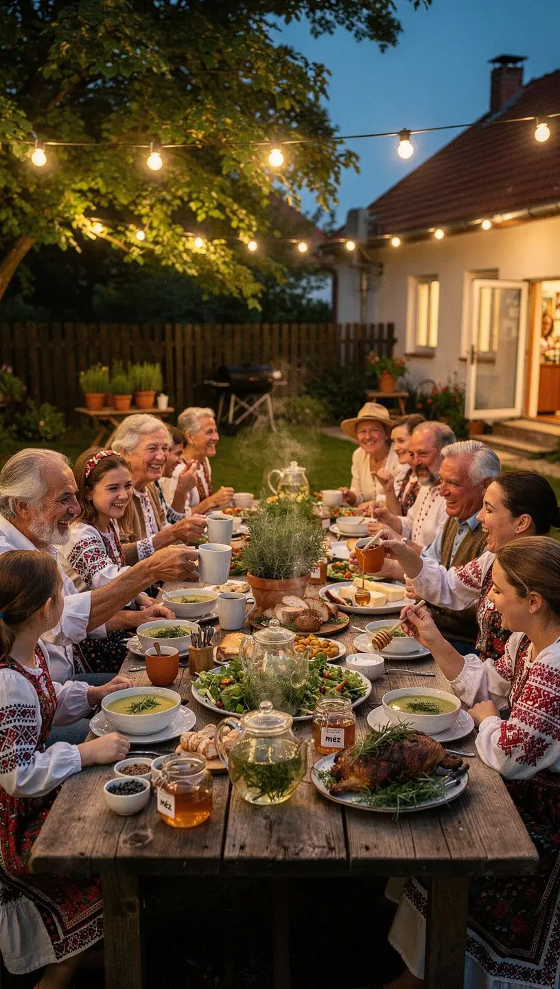 Finoman díszített teáscsésze, tele aromás tárkonyfű teával.