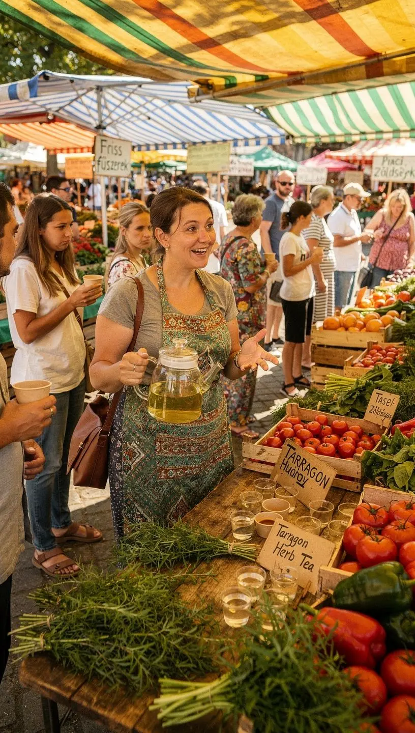 Francia konyha inspirálta tarragon tea, díszített pohárban.